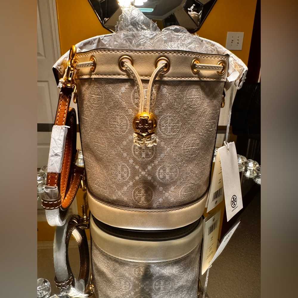 NWT Tory Burch Mini T Monogram bucket bag.